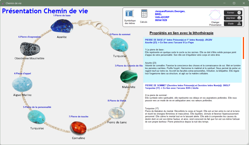 Logiciel Gratuit Calcul Bracelet Chemin De Vie Numérologie-Lithothérapie Calcul des Pierres du Chemin de vie – WINDOWS